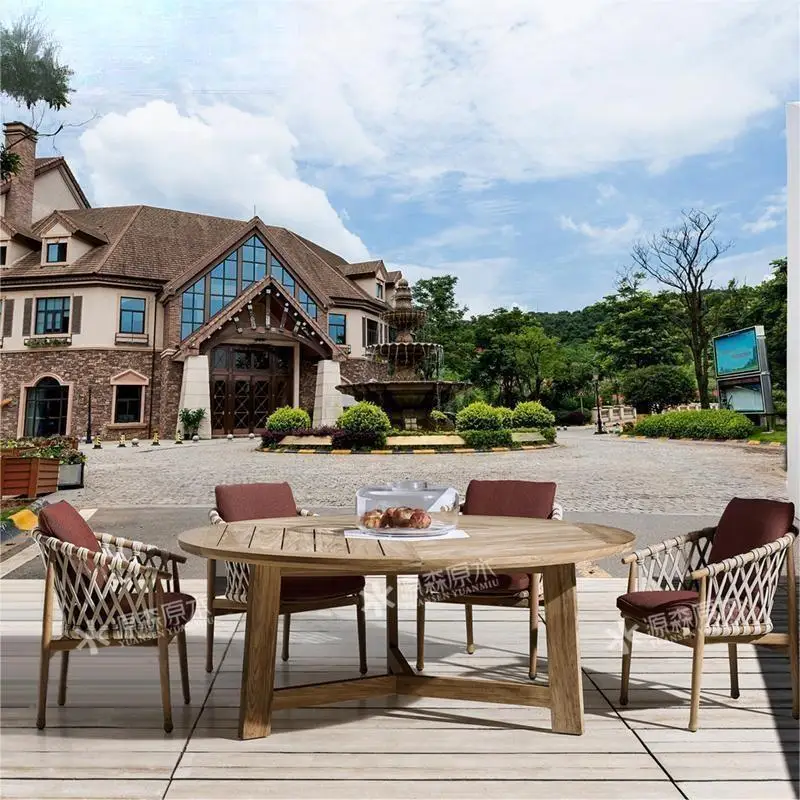 

Outdoor teak, outdoor garden, solid wood, anti-corrosion wood villa, terrace, rattan chair, leisure combination