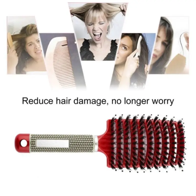 

Nylon Bristles Detangle Hairbrush Curved Vented Ribs Hair Scalp Massage Comb