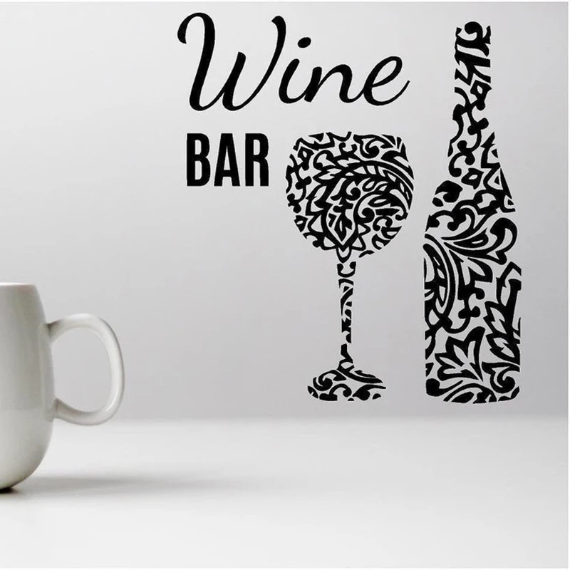 WineBarWallDecalWineglassandbottlepubWallStickerforBar
