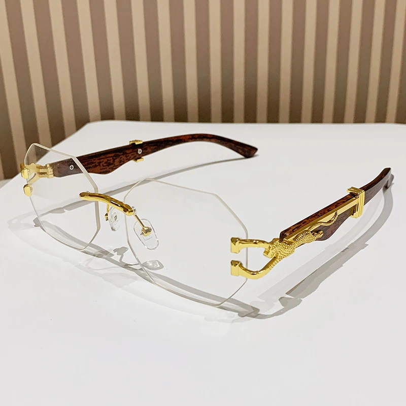Vintage Leopard Design Rimless Polygonal Metal Frame Anti-Light Glasses - Unisex Outdoor Eyewear