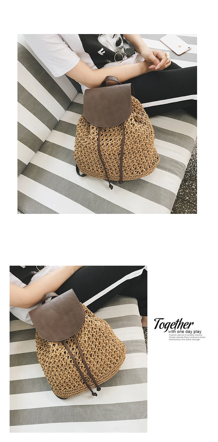 2022 Summer Women Straw Backpack Large Capacity Weave Rattan Wicker Casual Travel Backpack Girls Bohemia Beach Shopper Backpacks