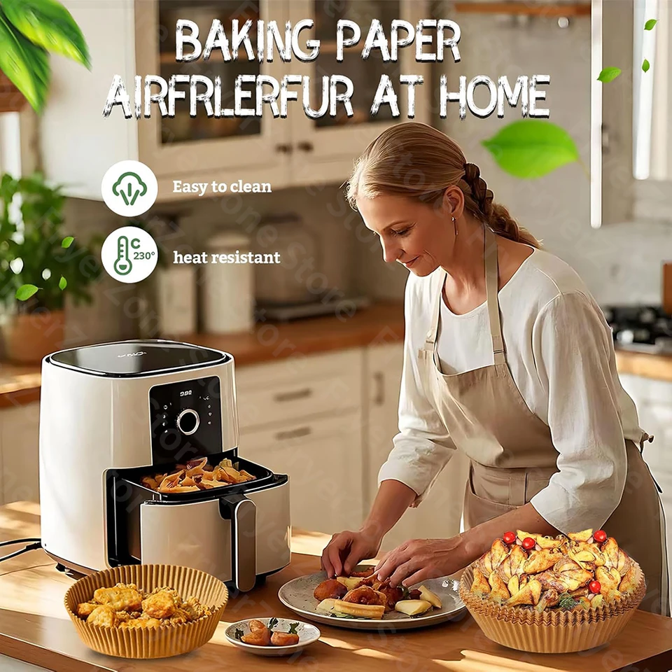 Luchtfriteuse voeringen, 9,5 inch grote heteluchtfriteuse wegwerp papieren voeringen, perkamentpapier voeringen oliebestendig, waterbestendig, food grade bakpapier voor heteluchtfriteuse roosteren