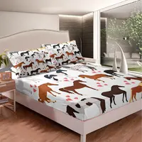 Horse Fitted Sheets Twin Size Kids Teens Cute Animal Bedding Set Cartoon Horses with Pink Love Heart Decor Kawaii Cowboy Cowgirl 1