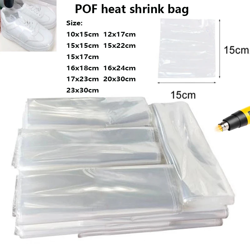 

100pcs POF Heat Shrink Wrap POF Heat Shrinkable Film Odorless Clear POF Heat Shrink Bags for Sneaker Books Large Shoes Protector