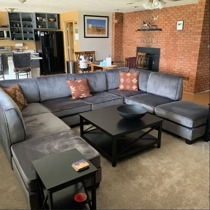 Living Room Sofa Set 120" Wide Velvet Symmetrical Modular Sectional with Ottoman