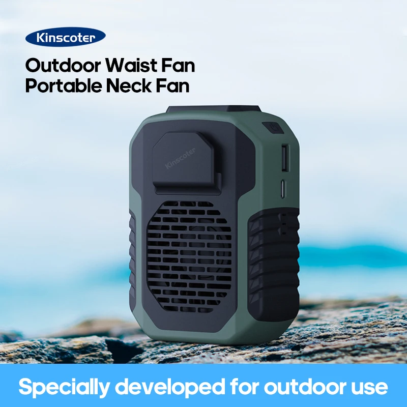 Kinscoter Ventilador de Cintura Externo de 6000mah com Banco de Energia Ventilador de Pescoço Recarregável Portátil Ventilador de Resfriamento Elétrico Usb