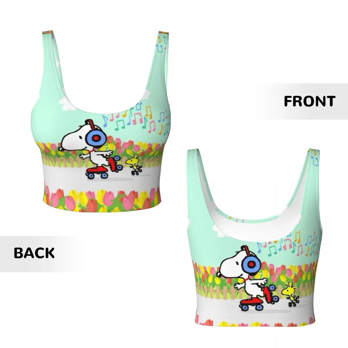 Women Snoopy Skating Cartoon Sports Bra Peanuts High Impact Gym Workout Running Crop Tank Tops