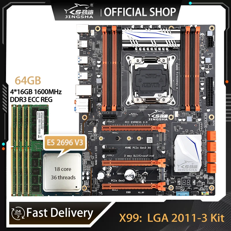 JINGSHA X99 Motherboard with XEON E5 2696 V3 and DDR3 4*16GB=64GB