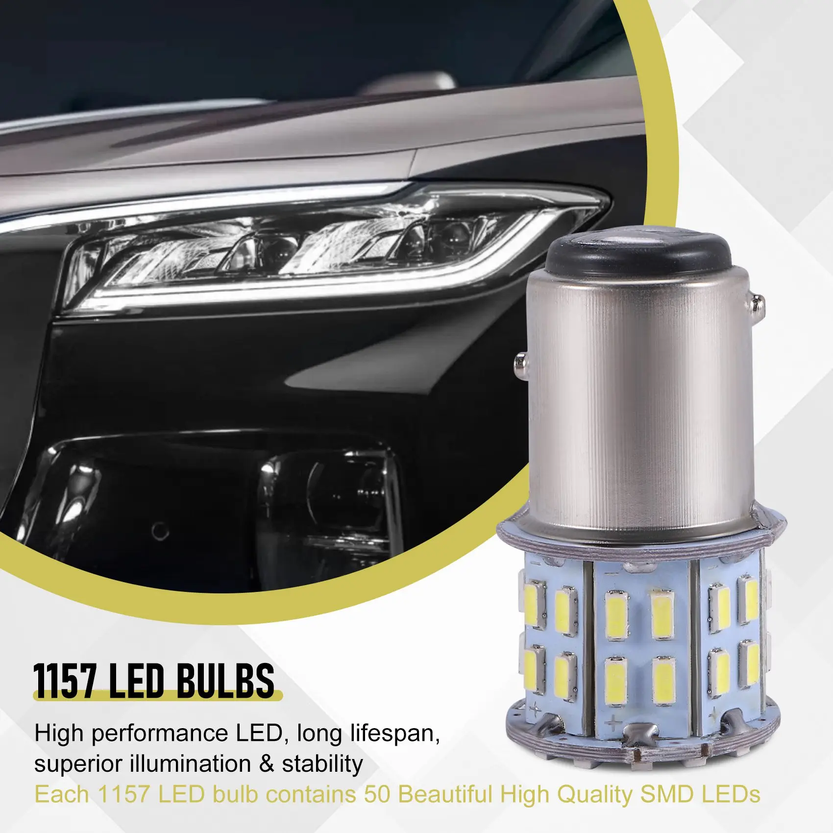 Bike Rear Light Car Halogen Light Bulb 2Pcs 6000K White 1157 50SMD Tail Brake LED Lights Bulb BAY15D 12V