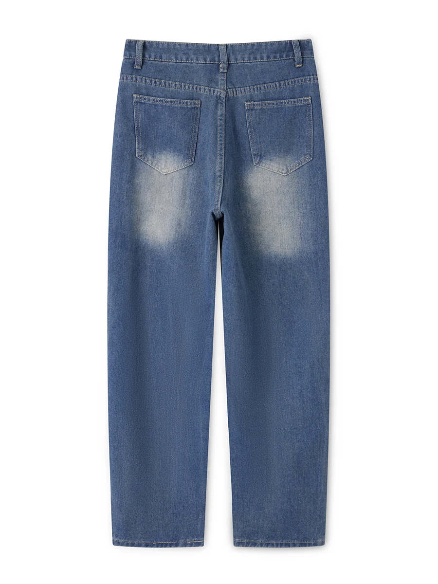 Ladies Stylish High Waist Blue Denim Jeans with Straight Leg Design Perfect for Spring and Fall Casual Wear Comfortable