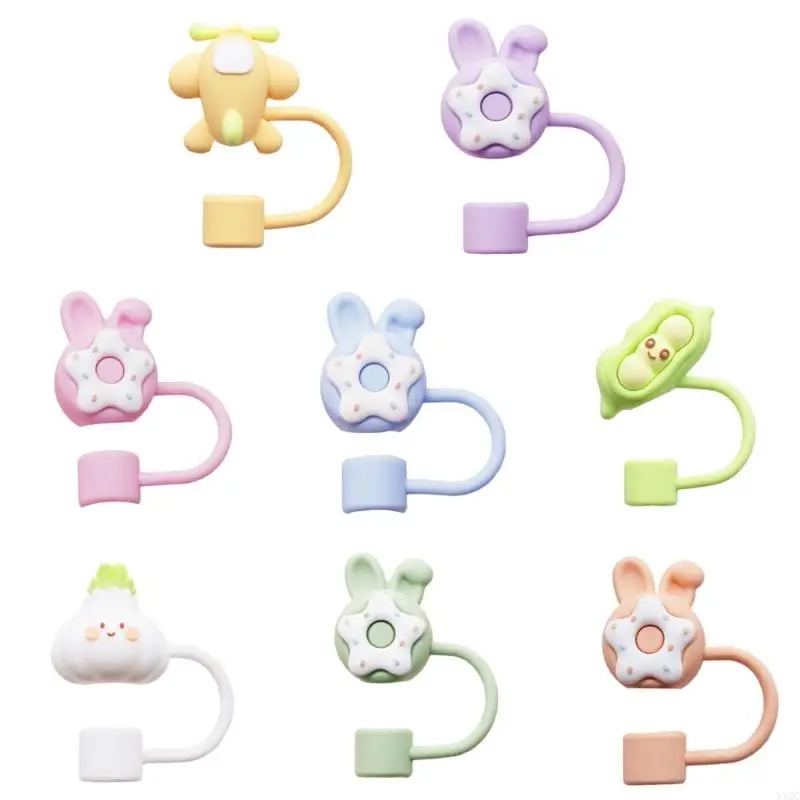 Lovely Silicone Straw Caps Dust Proof Fun Silicone Straw Caps Decorative Cartoon Pattern Covers For Iced Coffee Y4QC