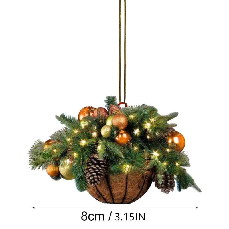8cm Acrylic Christmas Pendant Flower Basket Ornaments Hanging Basket Hanging Xmas Decoration 2D Hanging Accessories Gift