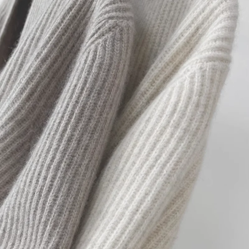 100% wool cardigan women's loose jacket for autumn and winter, mid to long style with tie up and waist cinching knit sweater 6