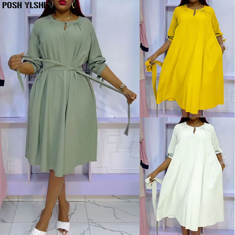 

Dashiki African Dresses for Women 2022 New Bazin Riche Africa Dress 3/4 Bow Sleeve Ankara Dresses Fashion African Skirt Clothing