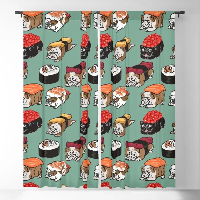 

Sushi English Bulldog Blackout Curtains 3D Print Window Curtains For Bedroom Living Room Decor Window Treatments