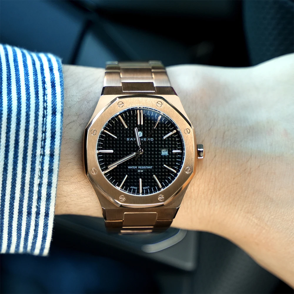 SAPPHERO Watches for Men Luxury Business Rose Gold Wristwatch Luminous Date 30M Waterproof Quartz Mens Stainless Steel Watch