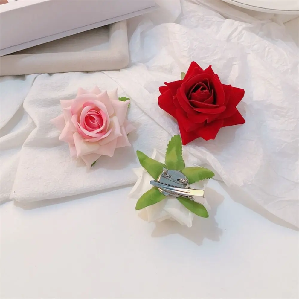 Korean Style Rose Flower Hair Clip Cute Corsage Bohemian Style Red Rose Brooch Headdress Hair Accessories Rose Hairpin Travel