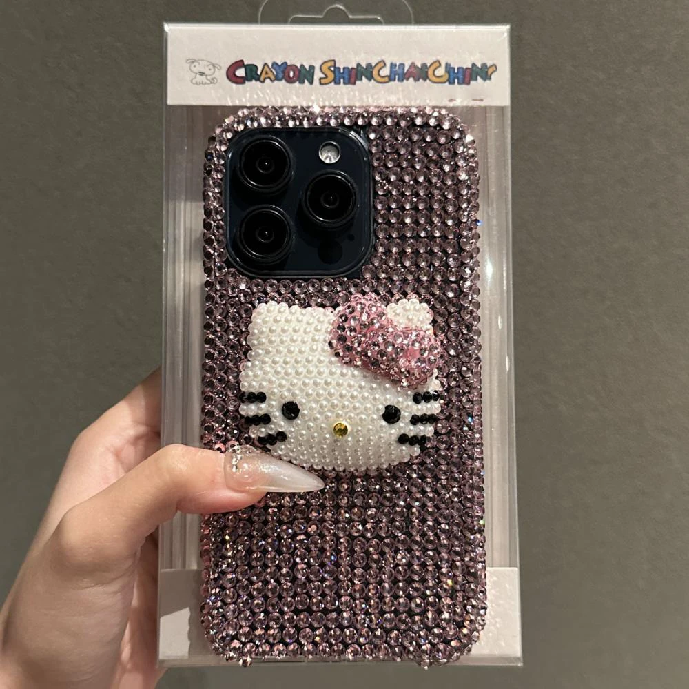 

Чехол Sanrio с кристаллами Hello Kitty для Iphone 11 12 13 14 Pro 15 Pro Max, роскошный блестящий чехол для телефона с драгоценными камнями для Iphone 15 14, тонкий Чехол