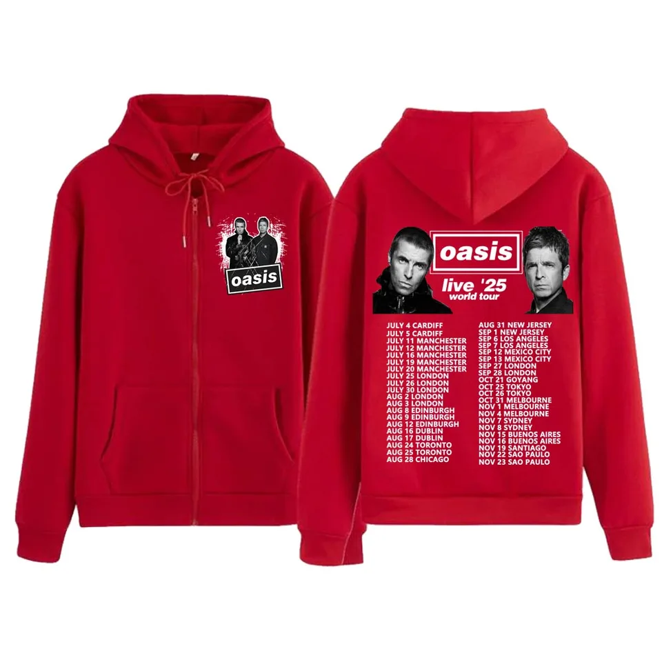 oasis UK European Tour 2025 Zip Up Hoodie Casual Zipper Hoodie