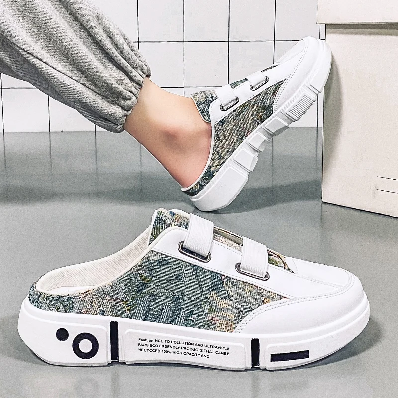 

Fashion Trendy Without Heel Slippers Mens Casual Breathable Non-slip Walking Shoes Comfortable Half Heel Flats Size 39-45