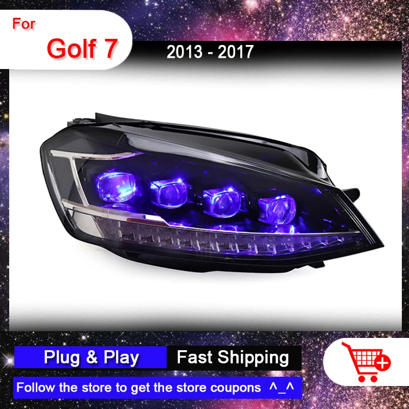 

Передние фары для VW для Volkswagen Golf 7 2013-2017, передние лампы, все светодиодный DRL, динамический сигнал поворота, искусственная кристальная линза, автоматическая сборка