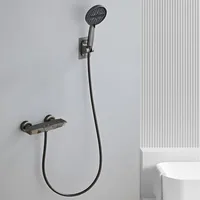 Stenoc ปืนสีเทาโมเดิร์นออกแบบติดผนังทองเหลืองก๊อกน้ําอาบน้ํา 2 ฟังก์ชั่นน้ําตกชุดฝักบัวอาบน้ําร้อนและเย็นผสม 5