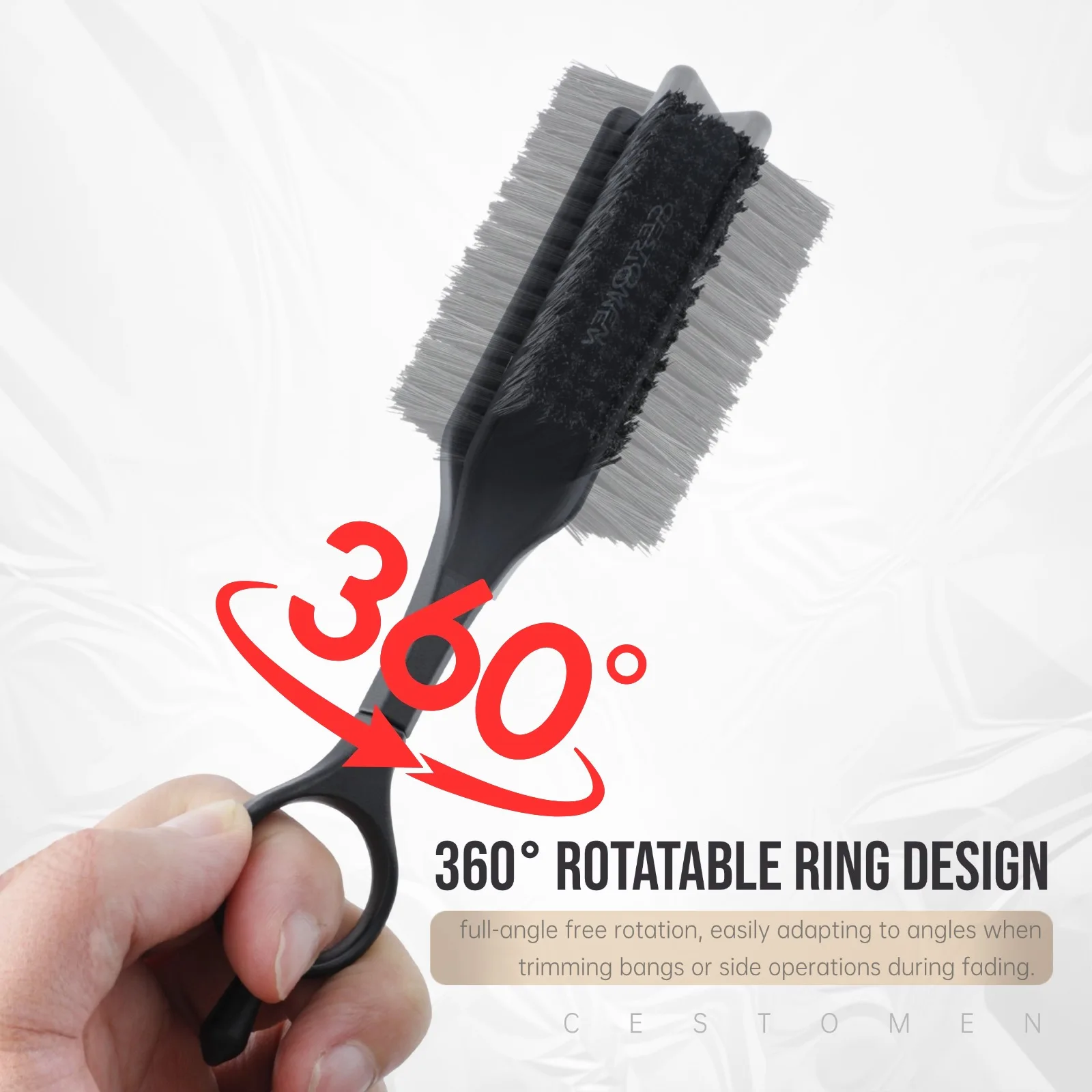 360 ° 회전식 링 접이식 빗 & 이발사 헤어 클리닝 브러쉬 세트, 2-in-1 헤어/수염 빗, 남녀 공용 페이드 브러쉬