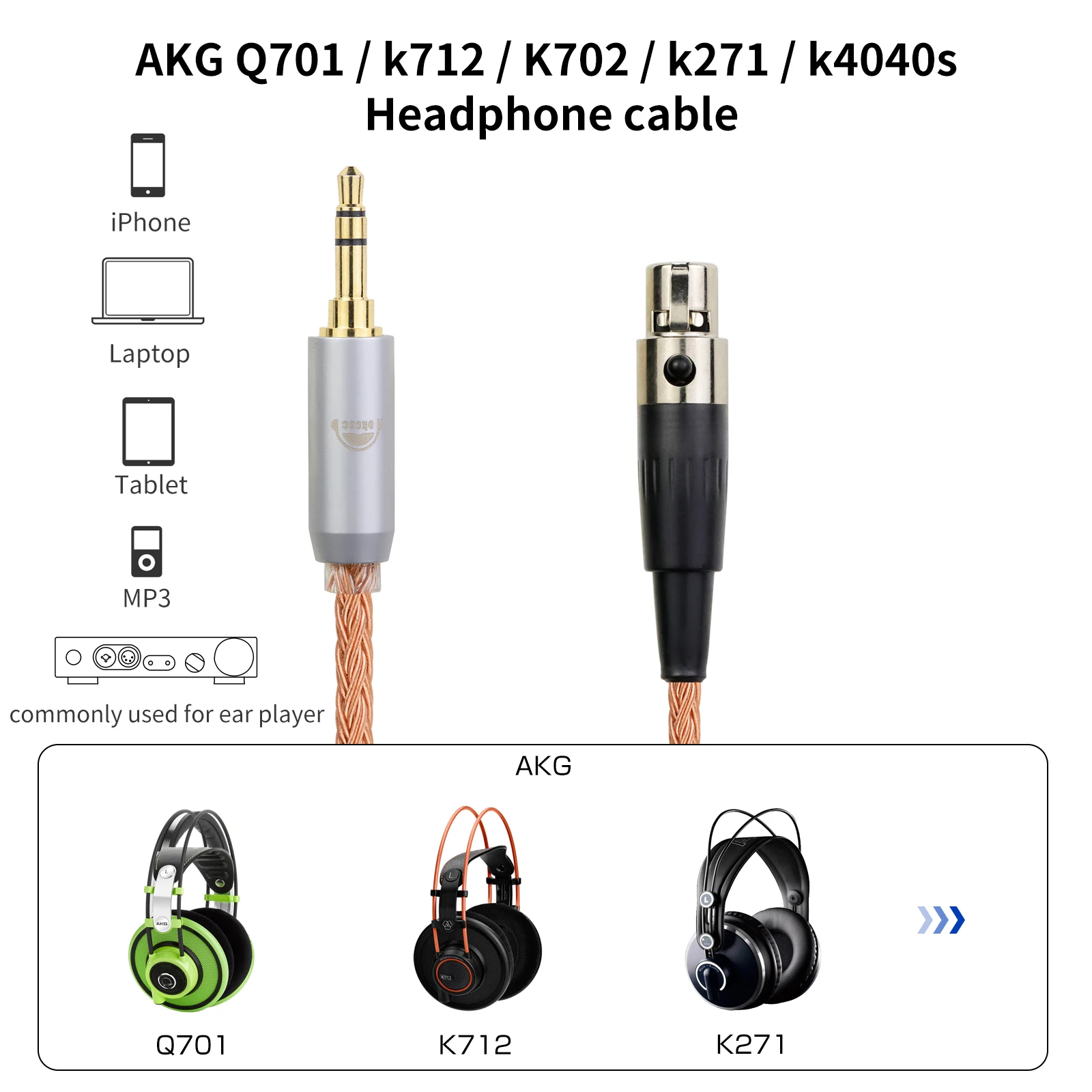 OKCSC Standard Balance Headphone Cable for AKG Q701 K240S Beyerdynamic DT1900 pro 2.5mm/3.5mm/4.4mm/6.35mm/4 Pin XLR/Type-C Plug