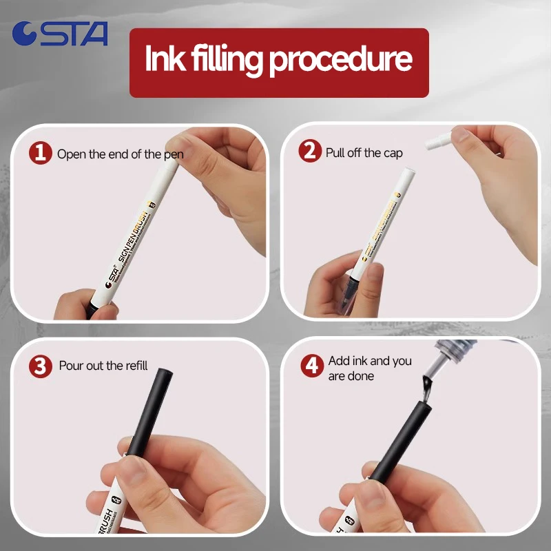 STA 4 Size Waterproof Caligraphy Pen Soft Brush Pens for Writing Letterin Drawing Sketching Art Supplies Japanes Stationer 3751 4