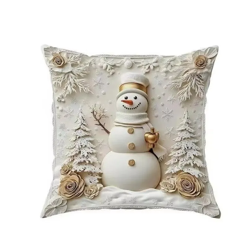 45cm Linen Christmas Pillowcase Cartoon Santa Snowman Elk Sofa Cushion Cover Home Bed Car Decor Merry Christmas Happy New Year