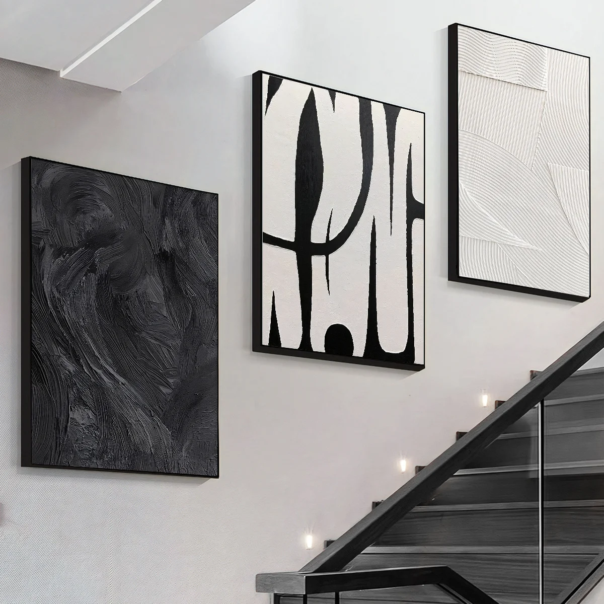 Canvas Wall Art Set Posters, Texture Paintings, Ideal Gift for Room Decoration 3pcs Abstract Black and White