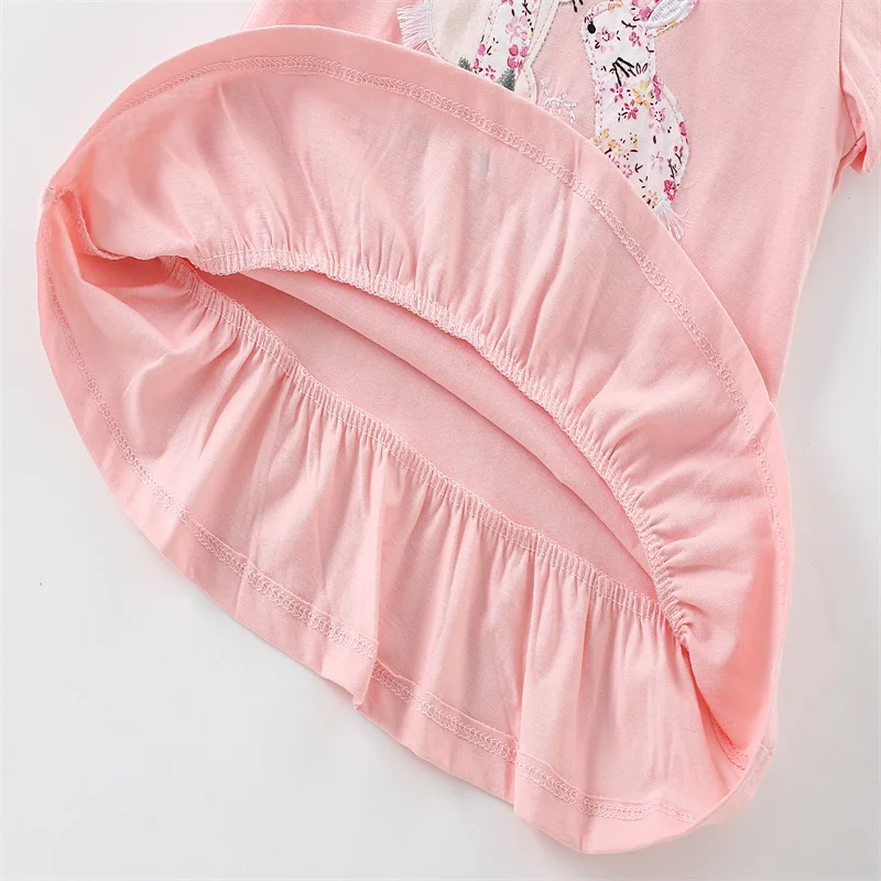 Jumping Meters 3-8T New Arrival Bunny Embroidery Hot Selling Cotton Summer Girls Tshirts Baby Clothes Children's Tees Tops 3
