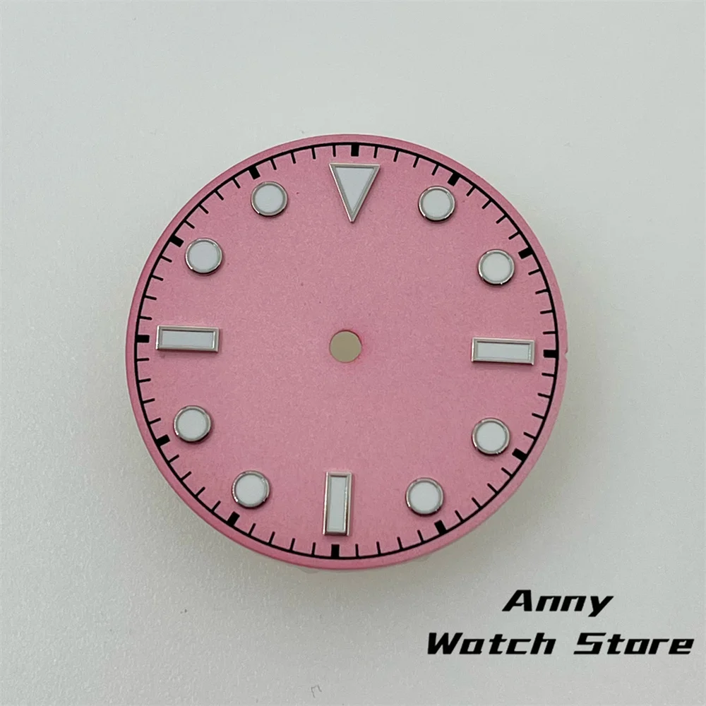 Vintage 29mm Watch Dial with Black, Brown, and Dark Blue Design Featuring Rose Gold Edging and Green Luminous Markers