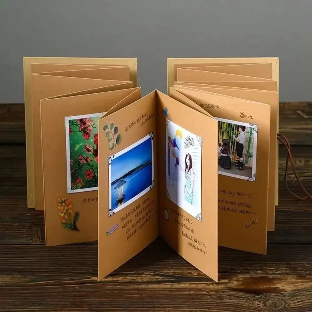Multi-purpose Kraft Paper Accordion Photo Album Folding Type 16 Pages Growing Souvenir Book Adhesive style Diy Photo Album Gifts