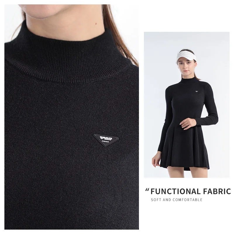 PGM Golf Women's Woven Dress Round Neck Sweater Slim Fit Autumn Winter Tennis Warm Skirt QZ093
