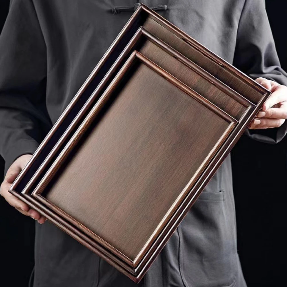 Wooden Food Tray Solid Wood Serving Tray With Handle Rectangular Wooden Dinner Bread Fruit Food Plate 6