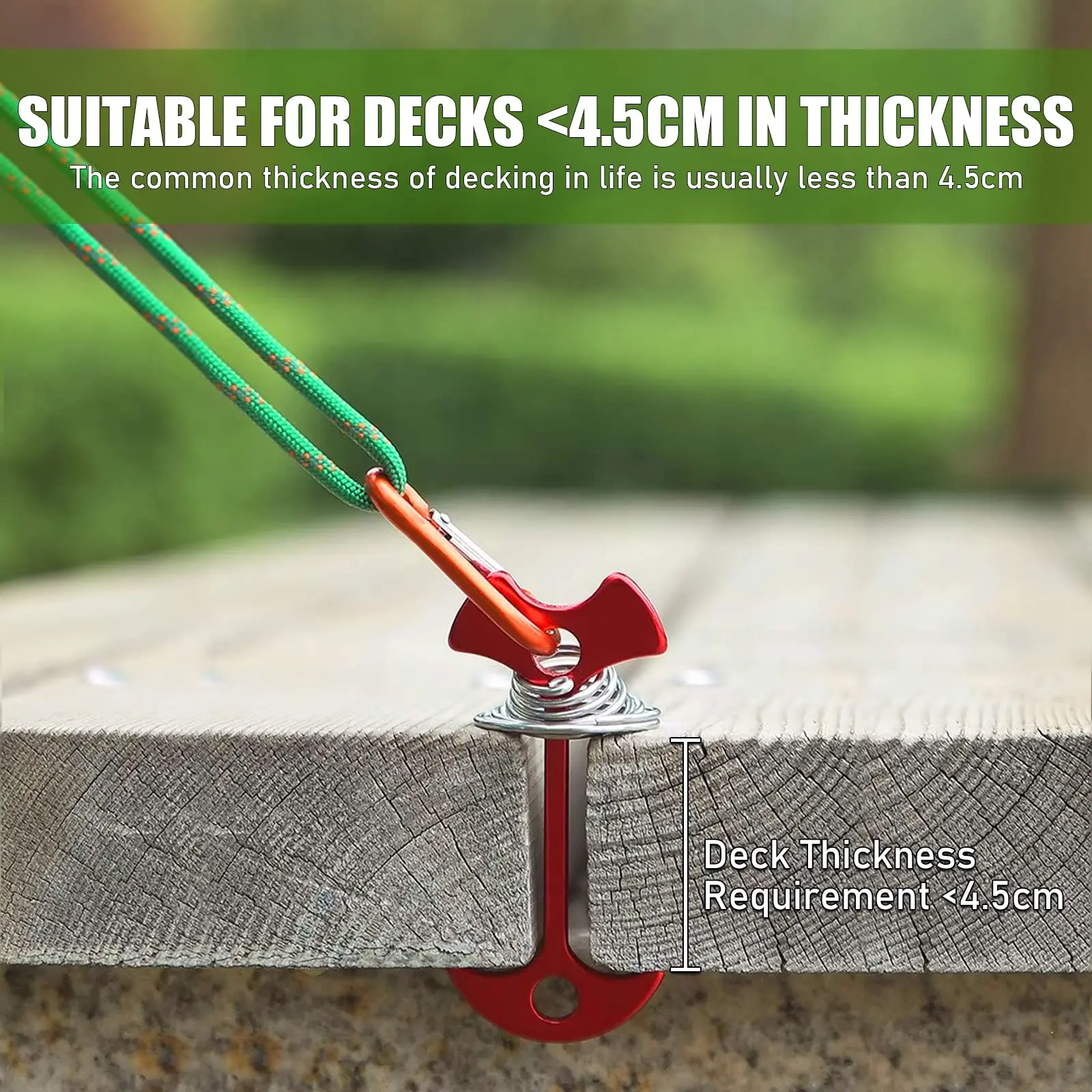 Tent Pegs 10pcs Deck Anchor Pegs Windproof Aluminum Deck Tie Down Spring Fishbone Tent Anchors Tent Rope Tensioner Guyline Cord Adjuster
