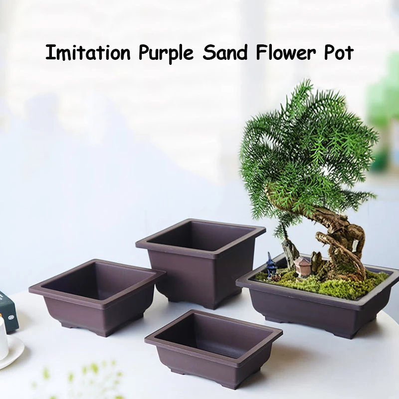 

1pcs Imitation Purple Sand Pot Plastic Square Bonsai Pot Desktop Succulent Planting Pot Garden Pots And Planters
