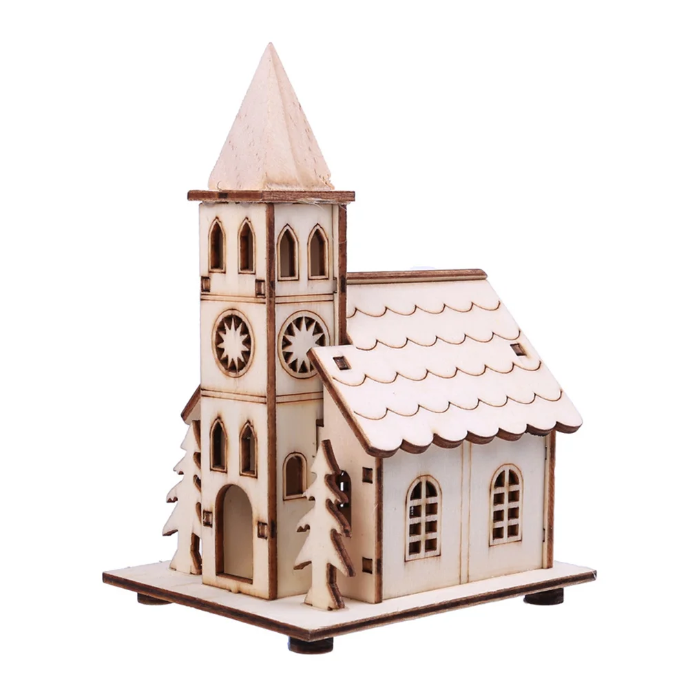 

Dining Table Decor Glow Cabin Wooden Crafts Xmas Ornaments Luminous House Decorations Desktop Mini