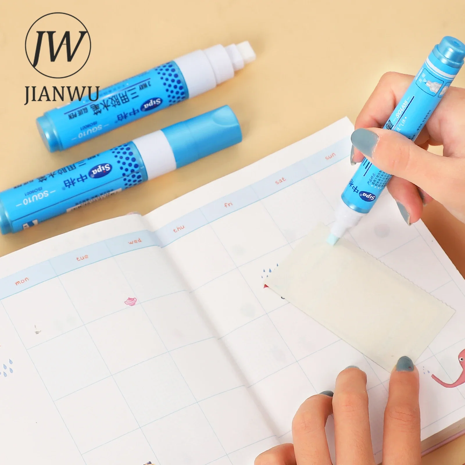 JIANWU 1 Pcs Three-Purpose Fast Dry Glue Pen Creative Large Capacity Solid Glue Pen Shape Glue Stick Kawaii Stationery Supplies 4