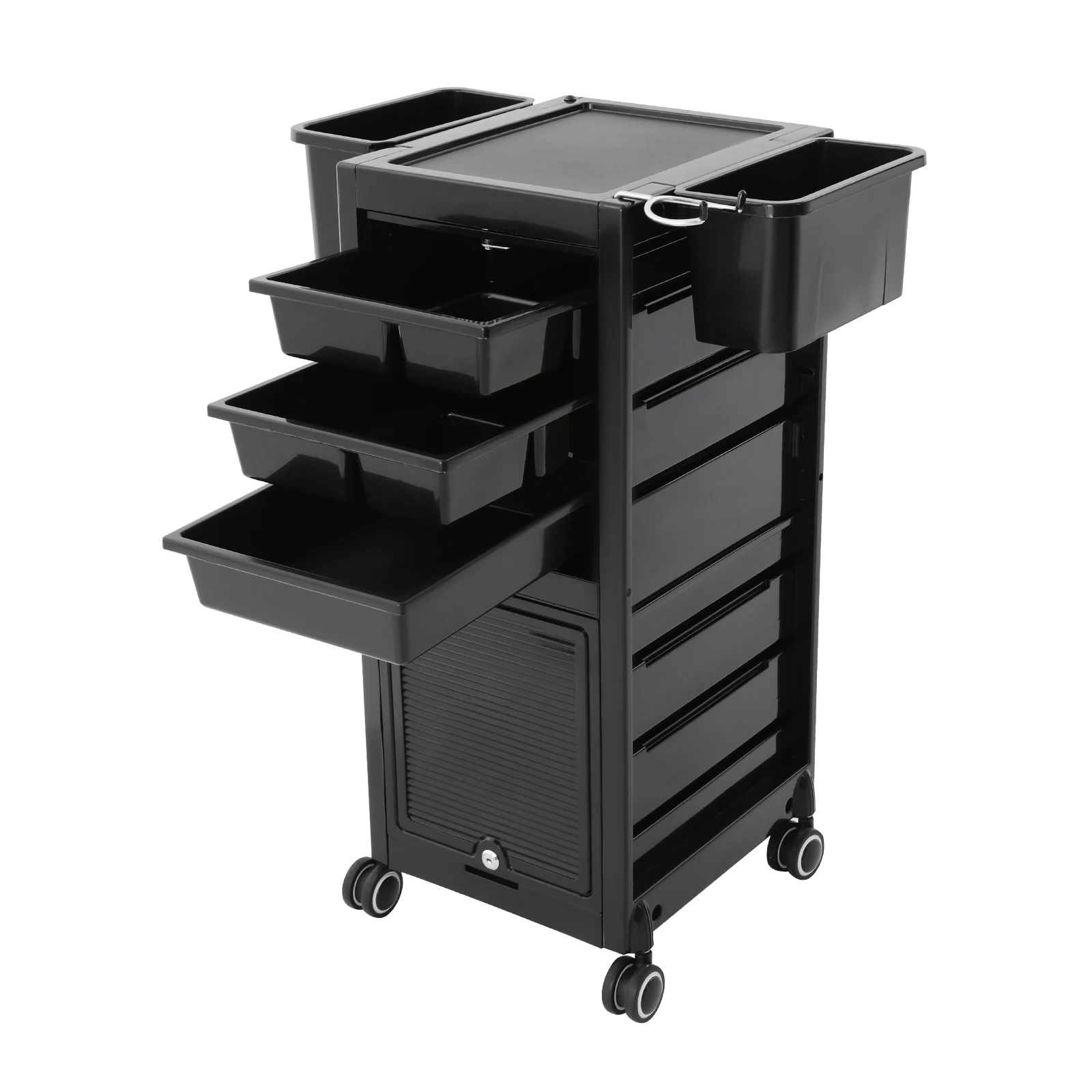 Salon-Trolley mit 2 Türen und Schubladen, 6 Ablagen, Schönheitssalon-Aufbewahrungswagen auf Rädern, Mobiler Organizer – Detail 2