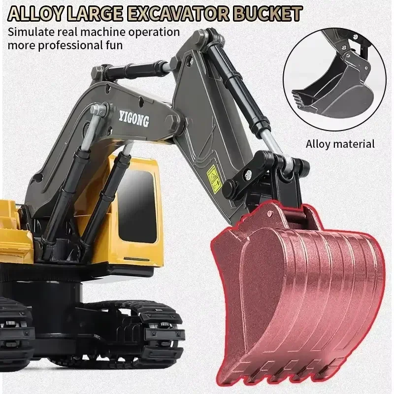 Four-Wheel Drive Remote Control Excavator 4x4 Alloy Dump Truck Excavator Loader Model Construction Vehicle Toy Children's Gift