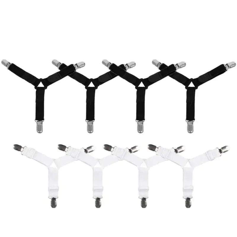 Bed Sheet Clips Straps Holder, Mattress Clips - Adjustable Elastic Bed Sheet Grippers Suspender Fasteners (Black Set Of 4