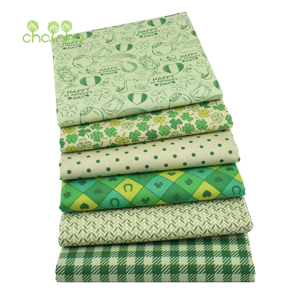 Chainho,Printed Plain Weave Cotton Fabric,Patchwork Cloth,Handmade DIY Quilting Sewing Material,Green Series,20x25cm,15CD91