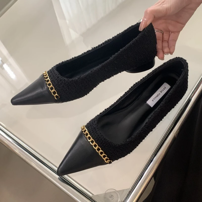 Fashion Metal Chain Decoration Low-heeled Shoes Women Elegant Pointed Toe Shallow Brand Designer Shoes Comfort Zapatos De Mujer 33 Fashion Metal Chain Decoration Low-heeled Shoes Women Elegant Pointed Toe Shallow Brand Designer Shoes Comfort Zapatos De Mujer - Image 5