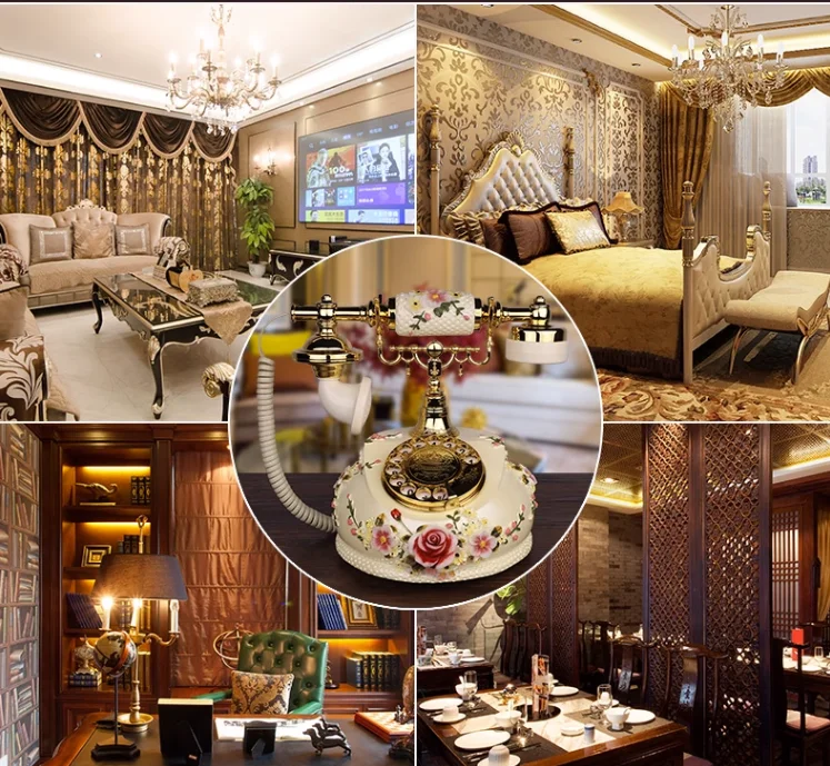 Europe Cable office telephone,Home landline antique Rotation dial number Resin material phones