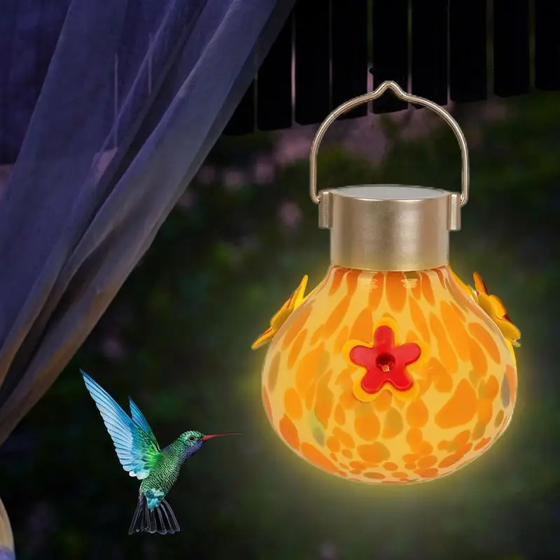 Glass Bird Feeders For Outside Hangable Solar Hummingbird Feeder Energy-Saving Feeding Supplies Colorful Garden Decor For Balcon