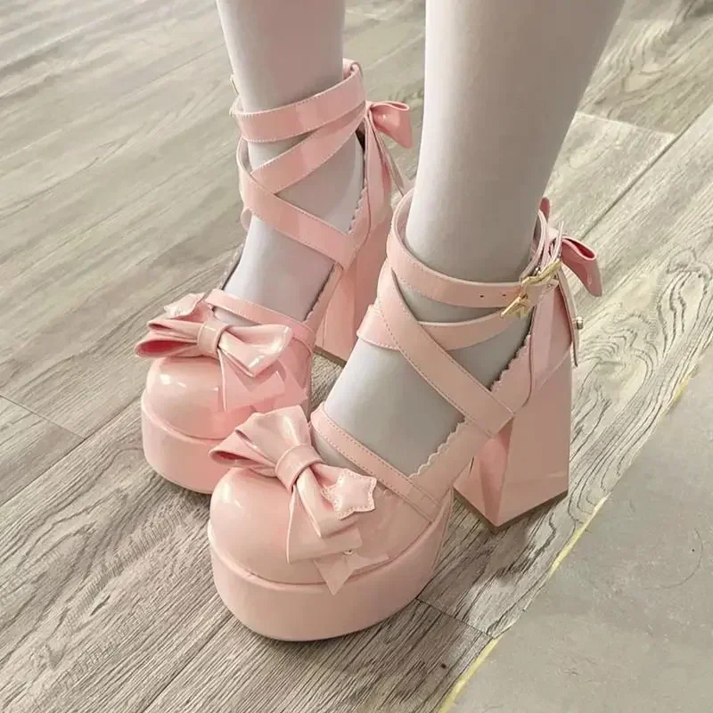 2024 Hot New Mary Jane Small Leather Shoes Lolita Shoes with Skirt Princess Style Cute Round Head with Bow 4