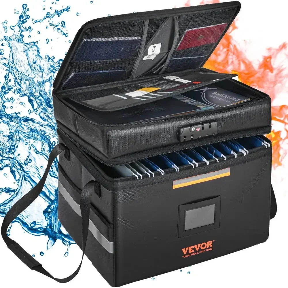 

VEVOR Fireproof Document Bag with Lock 2000℉ 3-layer Fireproof & Waterproof File Box with Zipper for Money Documents Jewelry