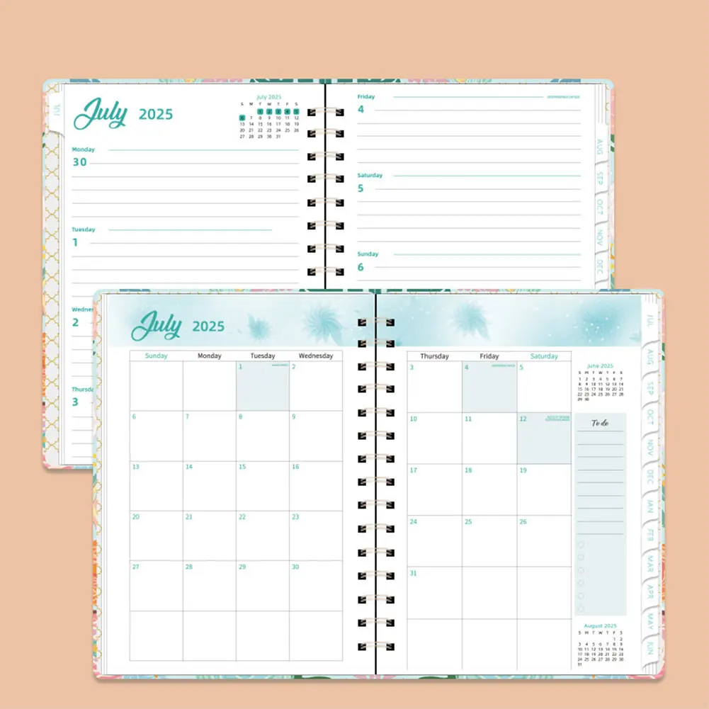 2025 A5 Notebook Spiral Bound Diary Planner with Monthly Tabs Calendar ...